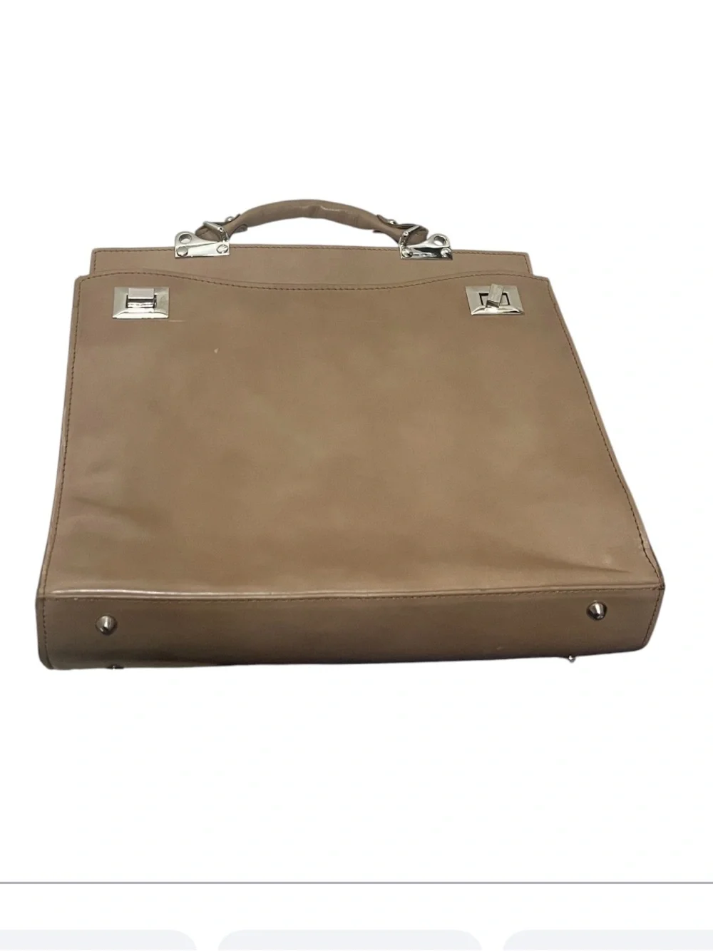 Classic Woman’s Tan Camel Color Made In Italy Leather Top-Handle Purse Briefcase
